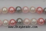 CSB303 15.5 inches 8mm round mixed color shell pearl beads