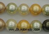 CSB374 15.5 inches 14mm round mixed color shell pearl beads