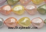 CSB416 12*15.5mm faceted teardrop mixed color shell pearl beads