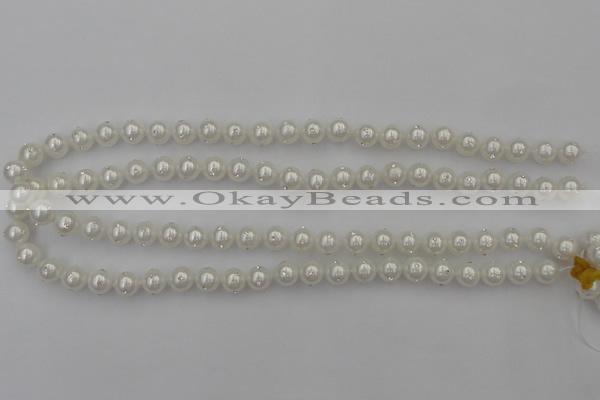 CSB427 15.5 inches 12mm round shell pearl with rhinestone beads