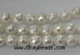 CSB451 15.5 inches 8mm faceted round shell pearl beads