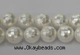 CSB453 15.5 inches 12mm faceted round shell pearl beads