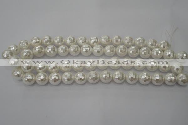 CSB453 15.5 inches 12mm faceted round shell pearl beads