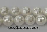 CSB454 15.5 inches 14mm faceted round shell pearl beads