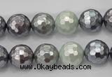 CSB462 15.5 inches 12mm faceted round mixed color shell pearl beads