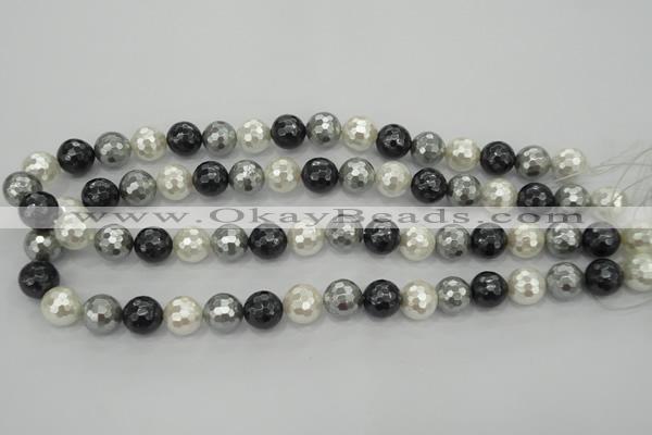 CSB472 15.5 inches 12mm faceted round mixed color shell pearl beads