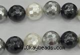 CSB473 15.5 inches 14mm faceted round mixed color shell pearl beads