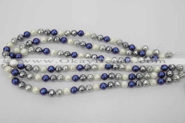 CSB480 15.5 inches 8mm faceted round mixed color shell pearl beads