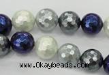 CSB482 15.5 inches 12mm faceted round mixed color shell pearl beads