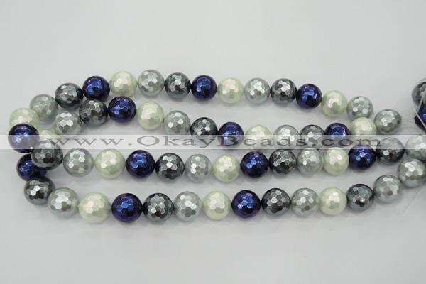 CSB484 15.5 inches 16mm faceted round mixed color shell pearl beads