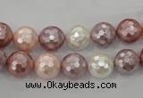 CSB491 15.5 inches 10mm faceted round mixed color shell pearl beads