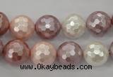 CSB494 15.5 inches 16mm faceted round mixed color shell pearl beads