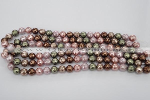 CSB501 15.5 inches 10mm faceted round mixed color shell pearl beads