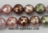 CSB503 15.5 inches 14mm faceted round mixed color shell pearl beads