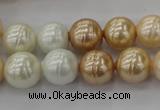 CSB611 15.5 inches 12mm whorl round mixed color shell pearl beads