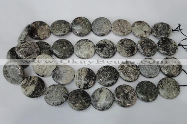 CSI29 15.5 inches 25mm flat round silver scale stone beads wholesale