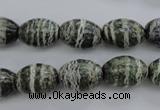 CSJ100 15.5 inches 10*14mm rice green silver line jasper beads