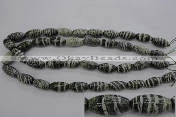 CSJ105 15.5 inches 10*20mm rice green silver line jasper beads