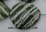 CSJ128 15.5 inches 30*38mm faceted freeform green silver line jasper beads