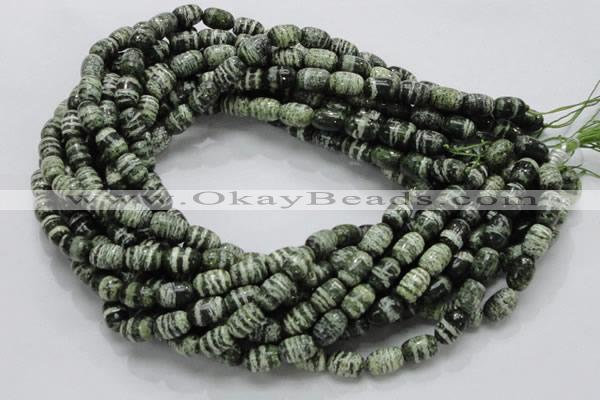 CSJ14 15.5 inches 8*12mm egg-shaped green silver line jasper beads