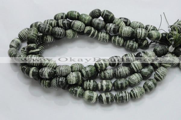 CSJ16 15.5 inches 13*18mm egg-shaped green silver line jasper beads