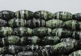 CSJ18 15.5 inches 8*15mm rice green silver line jasper beads