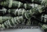 CSJ19 15.5 inches 10*30mm rice green silver line jasper beads