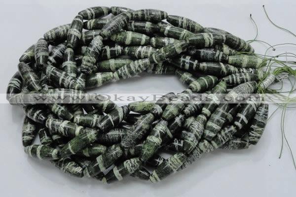 CSJ19 15.5 inches 10*30mm rice green silver line jasper beads