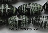 CSJ20 15.5 inches 15*30mm rice green silver line jasper beads