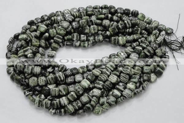 CSJ25 15.5 inches 8*8mm square green silver line jasper beads