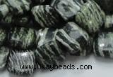 CSJ27 15.5 inches 12*12mm square green silver line jasper beads