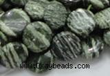 CSJ43 15.5 inches 15mm flat round green silver line jasper beads