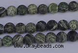 CSJ500 15.5 inches 4mm round matte green silver line jasper beads