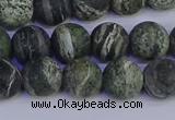 CSJ503 15.5 inches 10mm round matte green silver line jasper beads