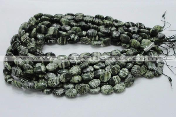 CSJ51 15.5 inches 10*14mm oval green silver line jasper beads