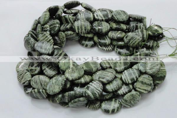 CSJ54 15.5 inches 18*25mm oval green silver line jasper beads