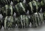 CSJ68 15.5 inches 16mm faceted round green silver line jasper beads