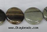 CSL32 15.5 inches 20mm flat round silver leaf jasper beads wholesale