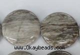 CSL35 15.5 inches 30mm flat round silver leaf jasper beads wholesale