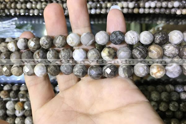 CSL93 15.5 inches 8mm faceted round sliver leaf jasper beads