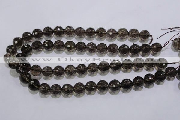 CSQ105 15.5 inches 14mm faceted round grade AA natural smoky quartz beads