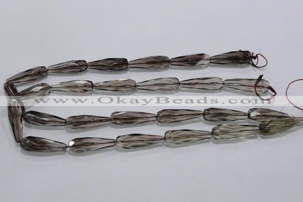 CSQ115 10*30mm faceted teardrop grade AA natural smoky quartz beads