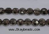 CSQ122 8mm faceted flat round grade AA natural smoky quartz beads