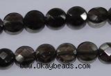 CSQ123 10mm faceted flat round grade AA natural smoky quartz beads