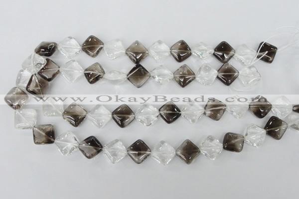 CSQ154 15.5 inches 14*14mm diamond white crystal & smoky quartz beads