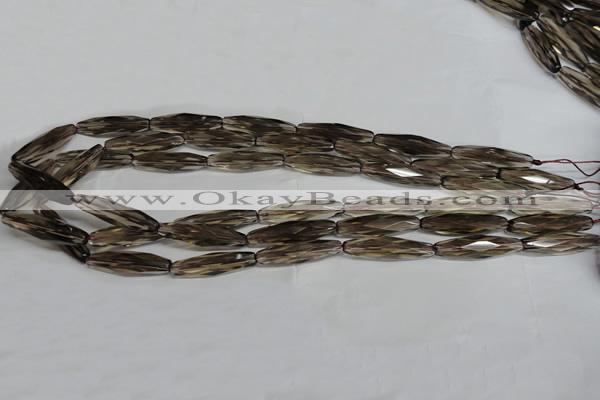 CSQ260 15.5 inches 8*28mm faceted rice natural smoky quartz beads