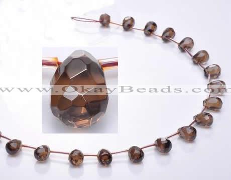 CSQ33 Top drilled 10*14mm faceted teardrop natural smoky quartz beads