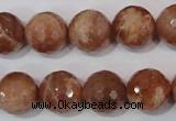 CSS508 15.5 inches 14mm faceted round natural golden sunstone beads