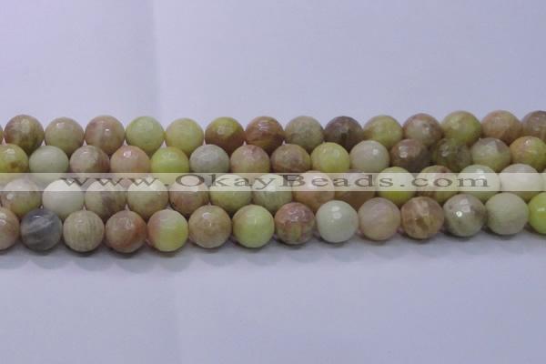 CSS615 15.5 inches 14mm faceted round yellow sunstone gemstone beads