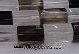 CTB102 11*15mm faceted tube white crystal & smoky quartz beads